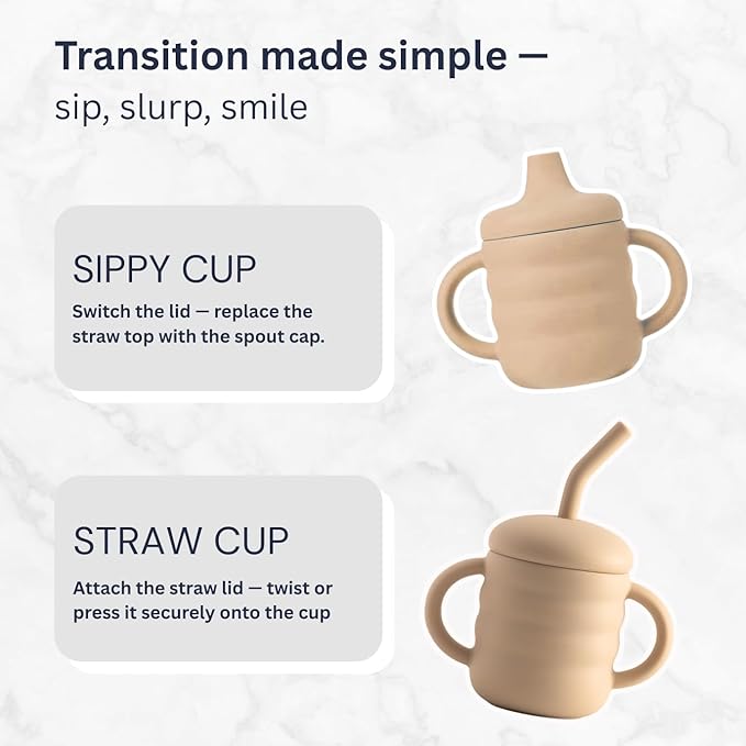 Vaanshie Silicone Baby Sippy Cups | Straw Cup Baby | Toddler Cup with Straw | 3 Stages Training Cup for Infants Toddlers and Kid, 5.4 oz (Beige)