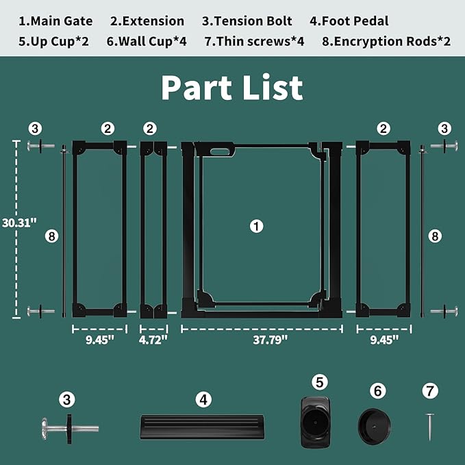 AiWMGL Clear Baby Gate for Stairs,48.42-57.08" Wide, Auto Close Acrylic Pet Gate, Pressure Mounted Clear Dog gate for Doorways, Safety Baby Gate, Indoor, Hallway, Kitchen,Black