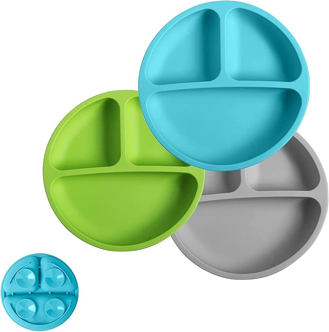 Silikong Silicone Suction Plate for Toddlers ??Divided Baby Plate for Self Feeding ??BLW Weaning Plate ??BPA Free, Dishwasher & Microwave Safe ??Baby Feeding Tray for Kids, Infants & Toddlers