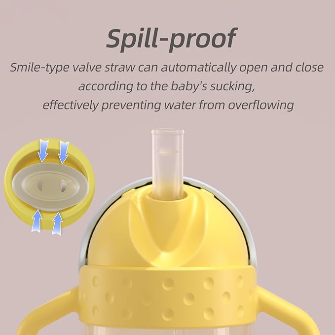 Piifur Weighted Straw Sippy Cup Spill Proof Water Bottle with Fixed Handle for Baby 6+ Months, 10 Ounce 2 Pack(Blue/Yellow)