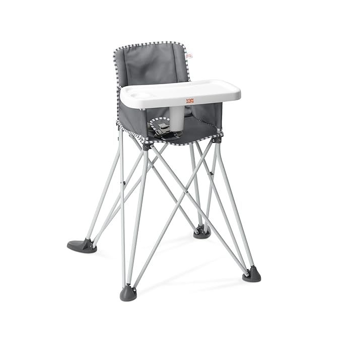Bright Starts Pop 'N Dine Portable High Chair, Indoor/Outdoor, BPA Free Tray, Easy to Fold, Unisex, Grey, 6 Months +