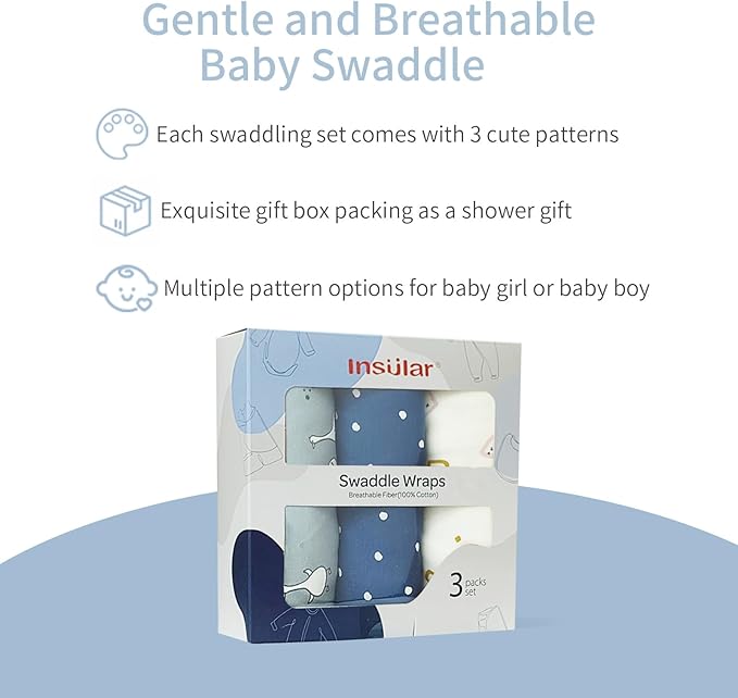 insular Baby Swaddle Wrap, Swaddle Blanket for Newborn and Infant, Adjustable Velcro Swaddling Set for Boy and Girl, Soft Cotton Baby Sleep Sack 3 Pack, Duck, Small(0-3 Month)