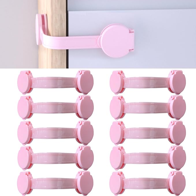 10-Pack Cabinet Locks Childproof Baby Proofing for Drawer Door Fridge Kitchen Ovens Cupboard Toilet Trash Freezer, Refrigerator Latches for Toddler Cat Dog Pet, Closet Kitchen Adhesive Strap