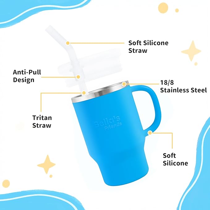 Bella's Friends Life Handy Mini Tumbler, 9 oz Sippy Cups for Toddlers 1-3, Stainless Interior, Leak‑Proof Toddler Cups, Birthday Gifts for 1 Year Old Girls Boys, Baby Girl Essentials, 2 Pack