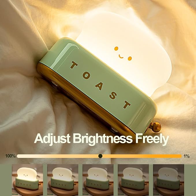 Led Cute Toaster Lamp, Kawaii LED Toast Bread Night Light, Super Squishy Silicone USB Rechargeable and Portable Light with Timer, Xmas Ideal Gifts for Baby Kids Girls Teens Teenages