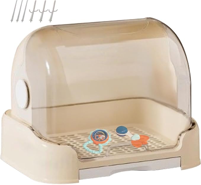 Kid Bottle Storage Box,Kid Bottle Drying Rack with Cover with Lid and Detachable Drain Tray, with 6 Drain Support Racks, for Various Daily Necessities for Kids