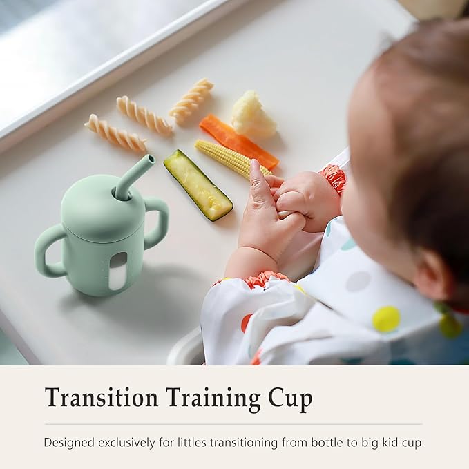 CLYMENE Silicone Training Cup with Straw & Handles | Baby Sippy Cup | Water Drinking Cup for Infants and Toddlers 6 Months+, 6 oz, Blush