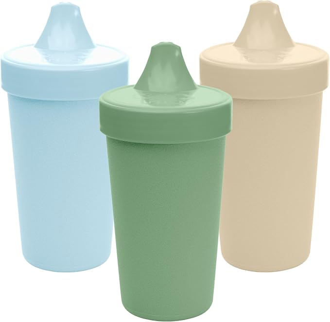 Re-Play Spill-Proof Sippy Cups for Toddlers - Kids Reusable 10 Oz Set of 3, Dishwasher & Microwave Safe, Made in USA, Beach Baby