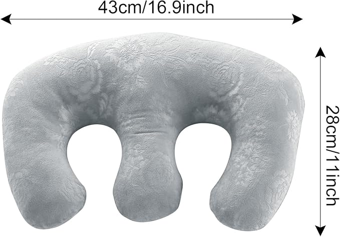 Chest Pillow Breast Support Velvet Cotton Massage Cushion Detachable Pad Comfortable Bolster Suitable for Salon Home Travel Breastfeeding Sleep, Grey, 16.9x11 inch