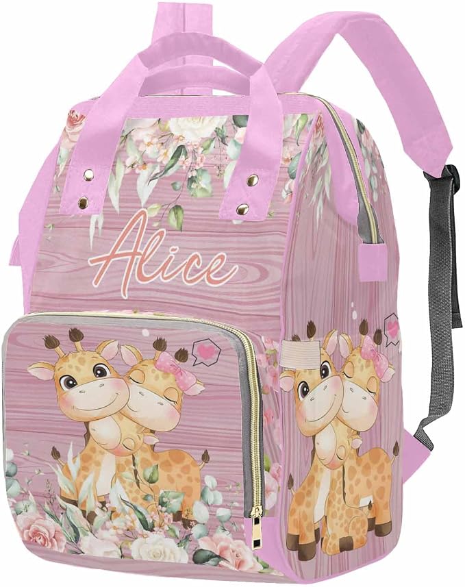 M YESCUSTOM Personalized Diaper Bag Backpack Custom Pink Mommy Nursing Daypack with Name Portable Travel Backpack Waterproof Nappy Bags New Born Gift for Women Mom