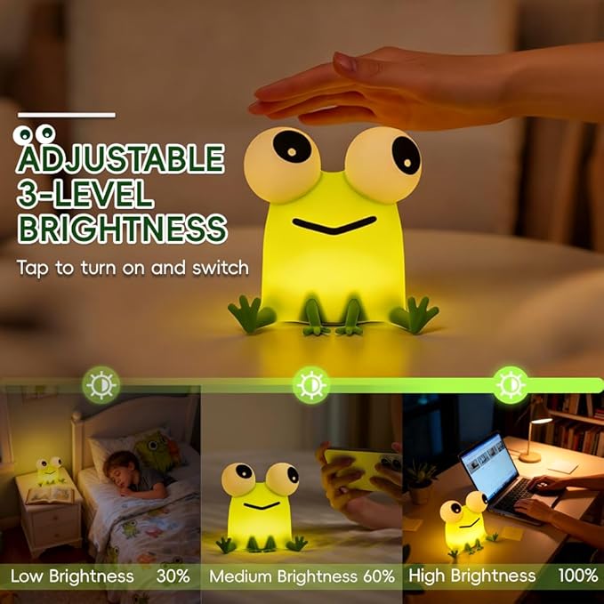 Cute Frog Night Light, Squishy Silicone Animal Lamp for Kids, Dimmable Rechargeable LED Bedside Light with Timer, Kawaii Frog Lamp for Nursery Bedroom Decor Gifts for Girls Boys