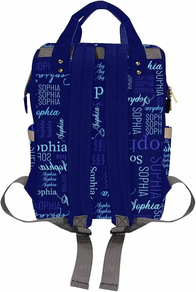 Artsadd Custom Monogram Diaper Bag with Thermal Pockets, Dark Blue Travel Backpack Customized Baby Bags with Name Personalized Gift for Women Family Friend
