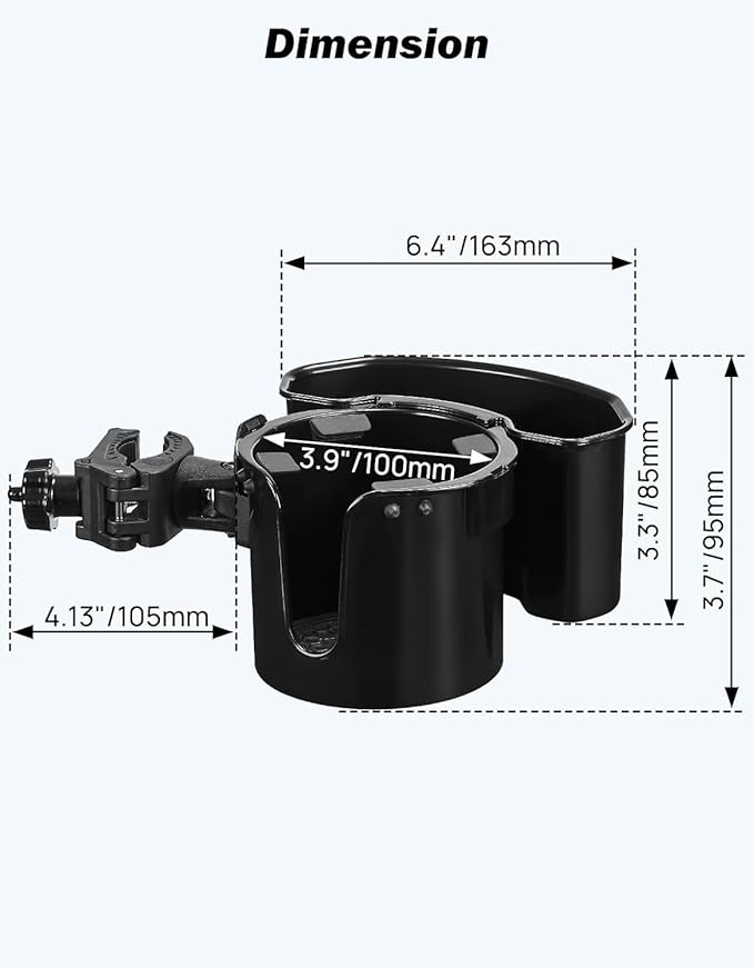 JOYTUTUS Wheelchair Cup Holder 2 Pack, 2-in-1 Walker Cup Holder with 6.4'' Storage Box, Drink Holder for Bottle with Handle, Fit for Wheelchair, Walker, Rollator, Stroller, Camper, Golf cart (Large)