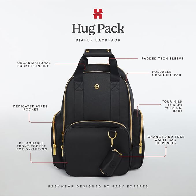 HUGGIES Unisex-adult Signature Hug Pack Diaper Backpack, Black, One Size