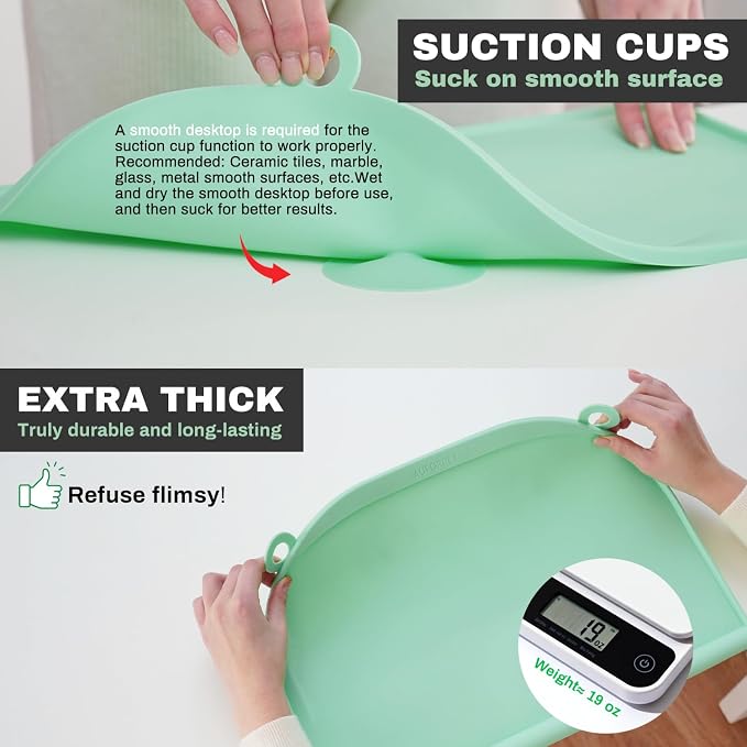 Large Silicone Suction Table Mat, 17" x 12" Thick Placemat with Edge-Bumper, Raised Edge Leakproof, Non-Slip for Kids Toddler Baby Essentials Dinning, Restaurant Eating, Plates, Art, Craft & Painting
