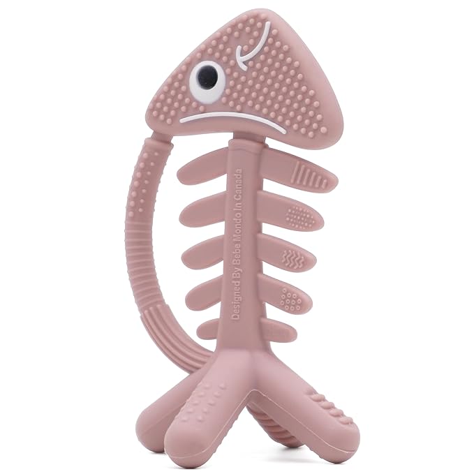 3 in 1 Infant Toys, Baby Teething Toys 3?? 6??2 Months, Teethers for Babies 0??????2 Months for Teething Relief, Baby Gift, Baby Teether Toys, Silicone Sensory Toys,USA Patent Pending, Fish-Rose Pink