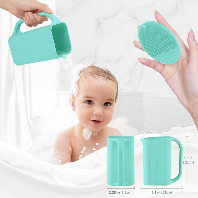 Baby Bath Rinse Cup 100% Food Grade Silicone Wash Rinser Cup For Kids (Turquoise)