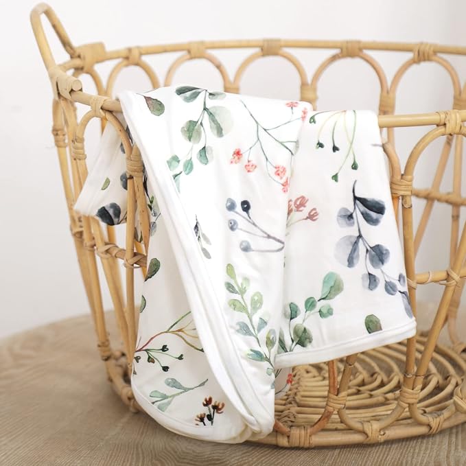 GRSSDER Baby Blankets Super Soft Jersey Knit Swaddle Blanket for Baby Girls and Boys, Double Layer Receiving Blankets 34 x 44 Inches Extra Large for Baby Show Gift, Watercolor Leaves
