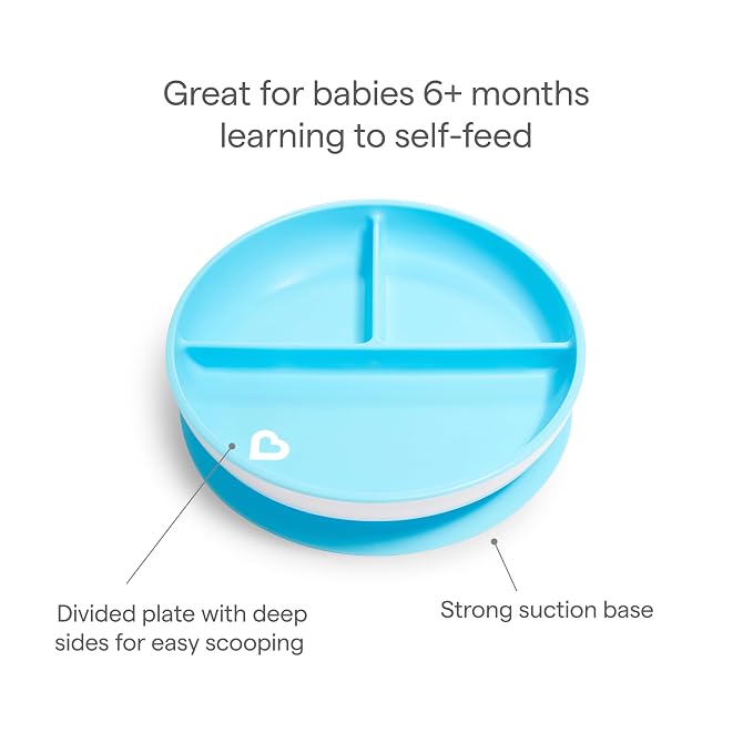 Munchkin Stay Put Suction Plates for Baby and Toddler,3 Divided Sections,Blue/Green,(Pack of 9)