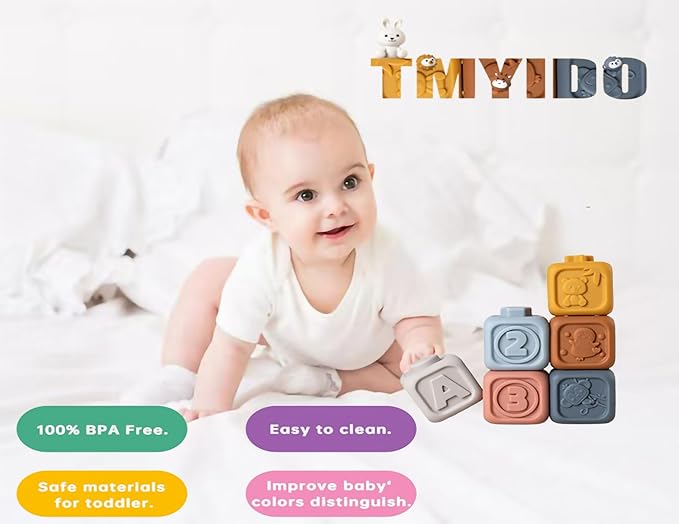 2-in-1 Soft Stacking Blocks & Rings,Montessori Sensory Toys for Babies 6 12 18 Months,Essentials Squeeze Teether,Textured,Sensory Educational Learning Toys for Infant