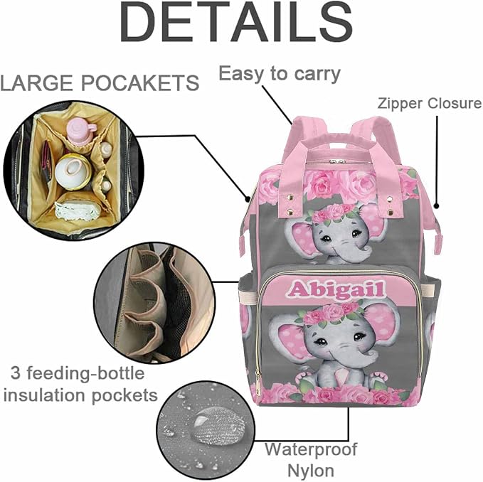 M YESCUSTOM Baby Backpack Diaper Bag Personalized Name Mommy Bag Custom Nursing Baby Bags with Flower Animal Gift for Women Mothers Day