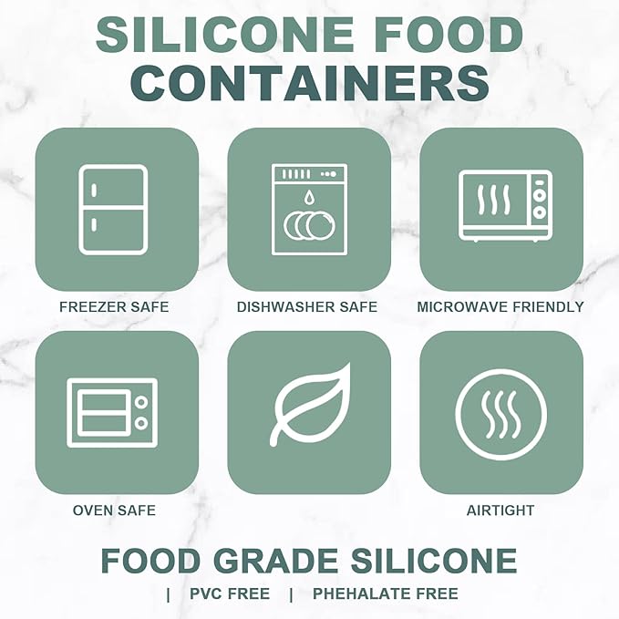 Vesici 9 Pcs Silicone Food Storage Containers Collapsible Reusable Small Containers with Lids Bpa Free for Christmas Party Snack Camping Lunch Bento Box (6.7oz, 10oz, 20oz) Green Blue Yellow