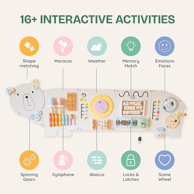 Sensory Wall Panel for Kids – Toddler Learning Activity Center - Emotional Development & Fine Motor Skills – Toddler Learning Activity Center- Busy board Montessori toys