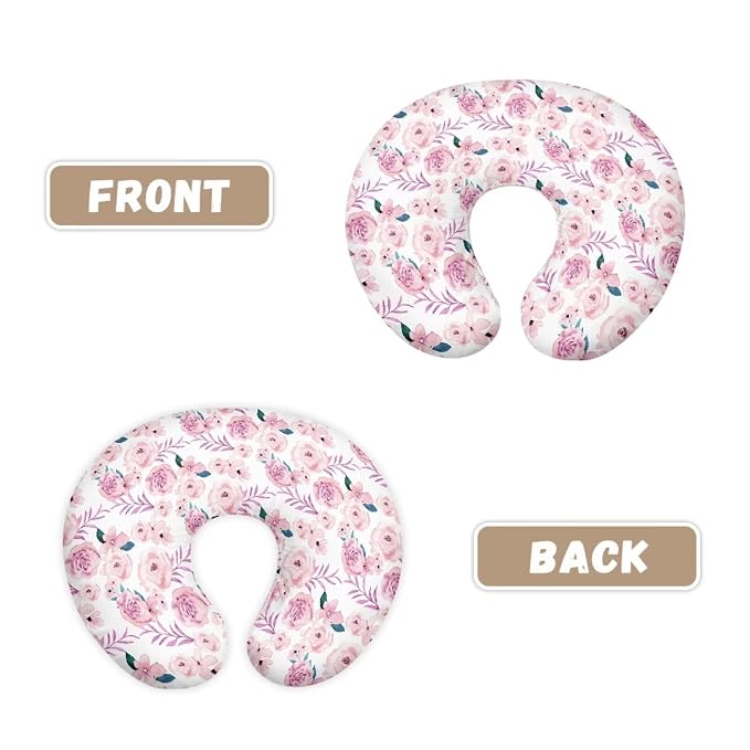 Pink Rose with Leaves Nursing Pillow Cover Slipcover, Breastfeeding Newborn Infant Feeding Cushion Cover Pillow Slipcovers for Breastfeeding Moms
