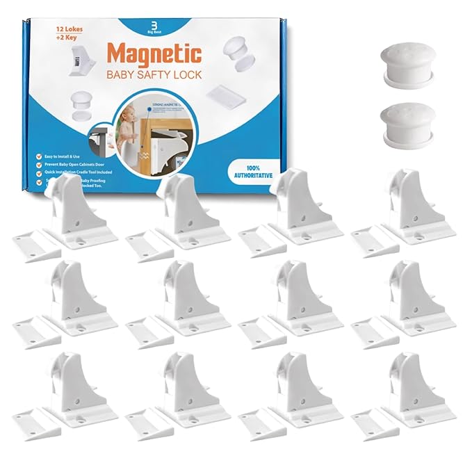 BigBest Magnetic Cabinet Locks ??Baby Proofing for Drawers & Cabinets | No Drilling, Easy Installation, Strong Adhesive, Baby Cabinet Locks 12 Locks + 2 Keys