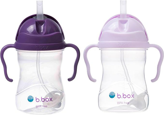 b.box Sippy Cup with Weighted Straw (2-Pack). Leak Proof, Easy Grip. BPA Free & Dishwasher Safe. Ideal for Babies 6m+ to Toddlers (grape + boysenberry, 8oz)