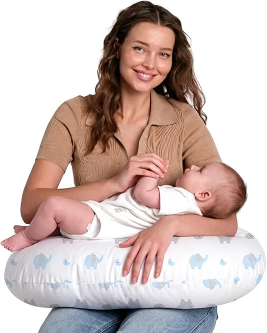 Little Grape Land Nursing Pillow for Breastfeeding, Soft and Supportive Breastfeeding Pillow for Mom and Baby, Cute Feeding Pillow with Removable Cover for 0–12 Months, Blue Elephant