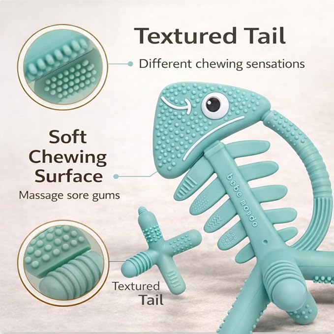 3 in 1 Infant Toys, Baby Teething Toys 3?? 6??2 Months, Teethers for Babies 0??????2 Months for Teething Relief, Baby Gift, Baby Teether Toys, Silicone Sensory Toys,USA Patent Pending, Fish Turquoise