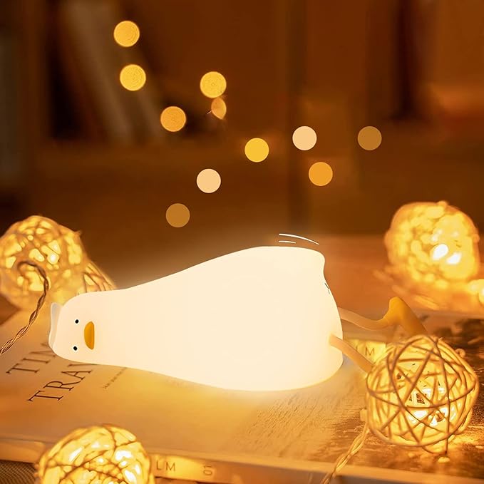 Lying Flat Duck Night Light, Squishy LED Animal Night Light, Cute Light Up Duck, Silicone Dimmable Timed Bedside Lamp, Rechargeable Bedside Touch Lamp for Breastfeeding Nursery