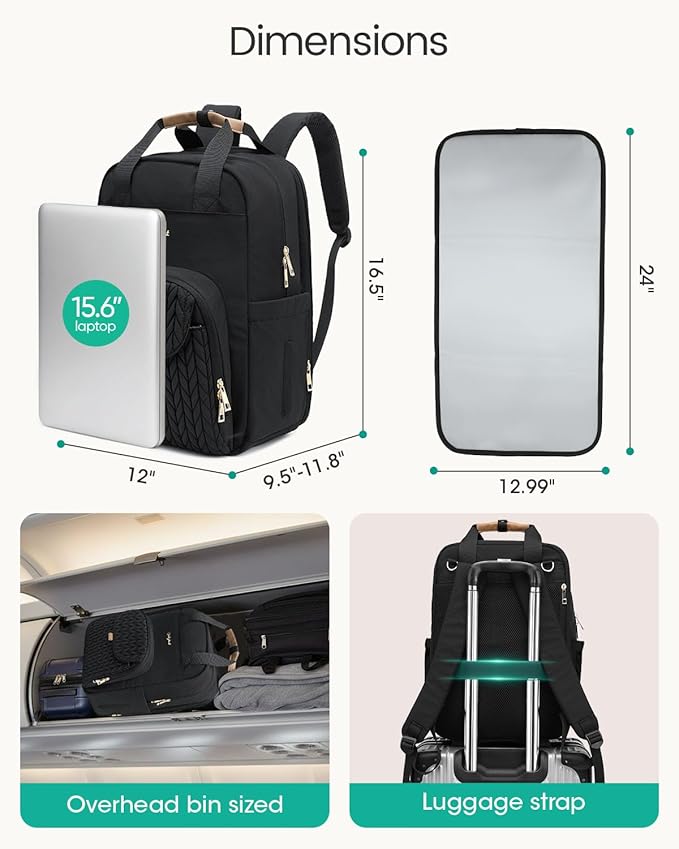 Qualyphant Extra Large Diaper Bag Backpack for Two Kids Twins - Expandable (26-36L) Baby Bag for Mom Girls Boys, Dual Big Compartments - Includes Changing Pad & Stroller Straps, Black, Quilted