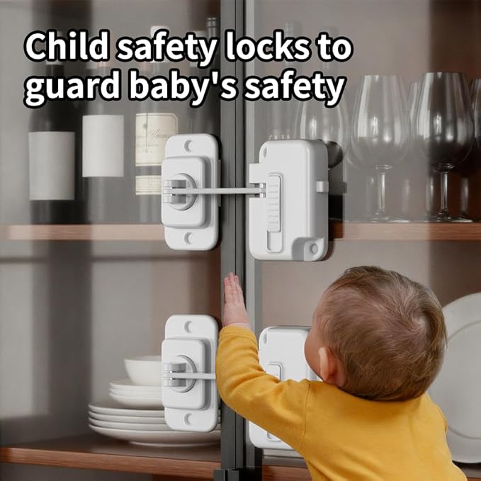 2 Pack Child Proof Fridge Lock, Upgraded Heavy Duty Refrigerator Lock for Freezer, Cabinet, Drawers, Air Fryer, Closets, Windows, Doors, Durable ABS with Adhesive Backing, Easy Install, White