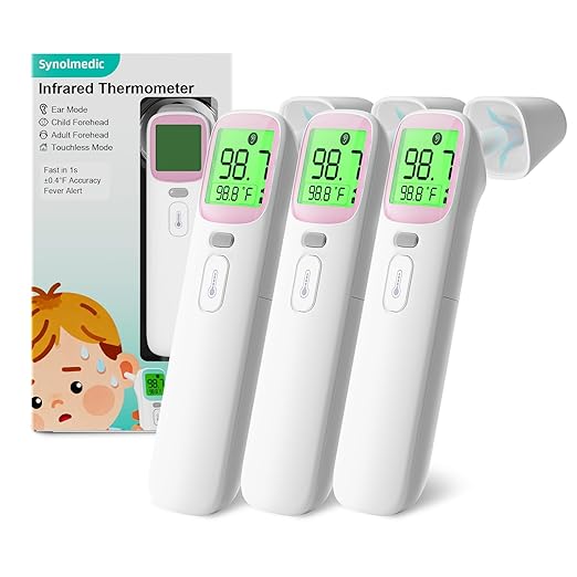 Ear Thermometer, Accurate Digital Baby Thermometer with Fever Alarm, Infrared Thermometer for Ear, Forehead & Touchless, Thermometer for Adults & Kids-Pink 3packs