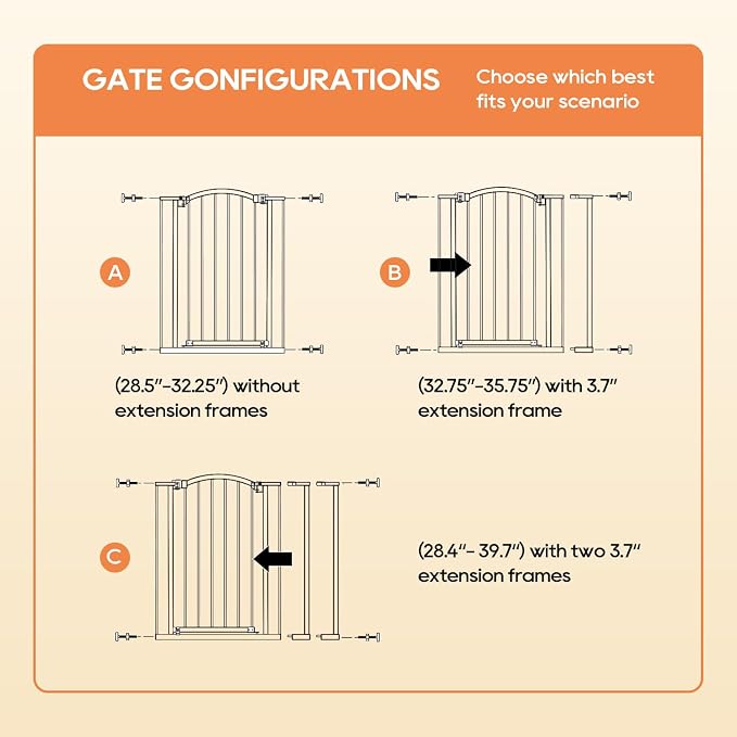 BestPet 36”Tall Arched Décor Walk-Through Dog Gate for Stairs & Doorways, Fits 28.5”-39.7” Wide Openings,Metal Pet Gate for Indoor Use,Adjustable Safety Gates for Pets,White