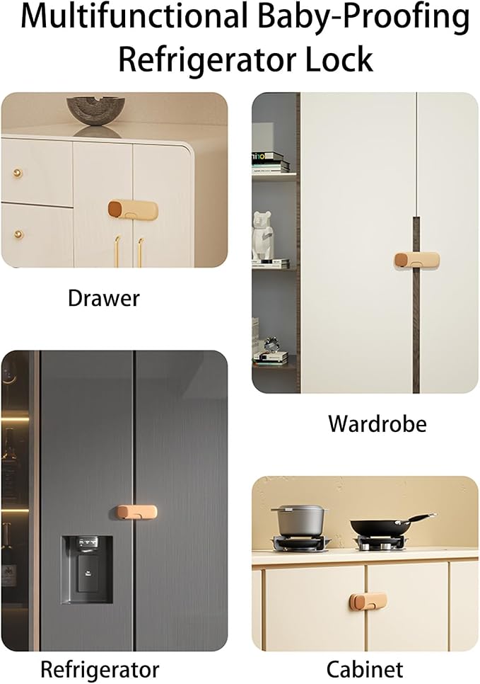 4 Pack Baby Proofing Refrigerator Lock, Child Safety Locks, Cabinet Drawers Lock with Strong Adhesive Tape, Kitchen System Keep Baby's Fingers Safe (4 PCS)