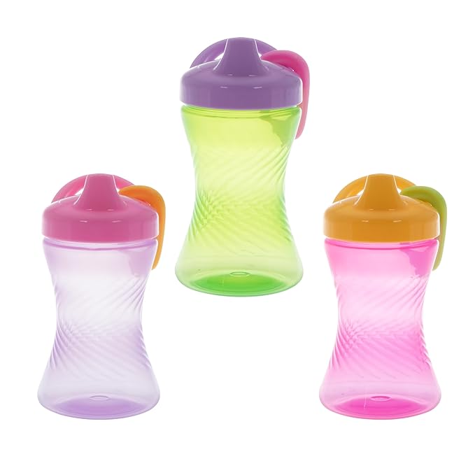 Nuby No-Spill Hard Spout Sippy Cup with Easy Grip - (3-Pack) 10 oz - Baby Sippy Cup for 6+ Month Old - Pink/Green/Purple