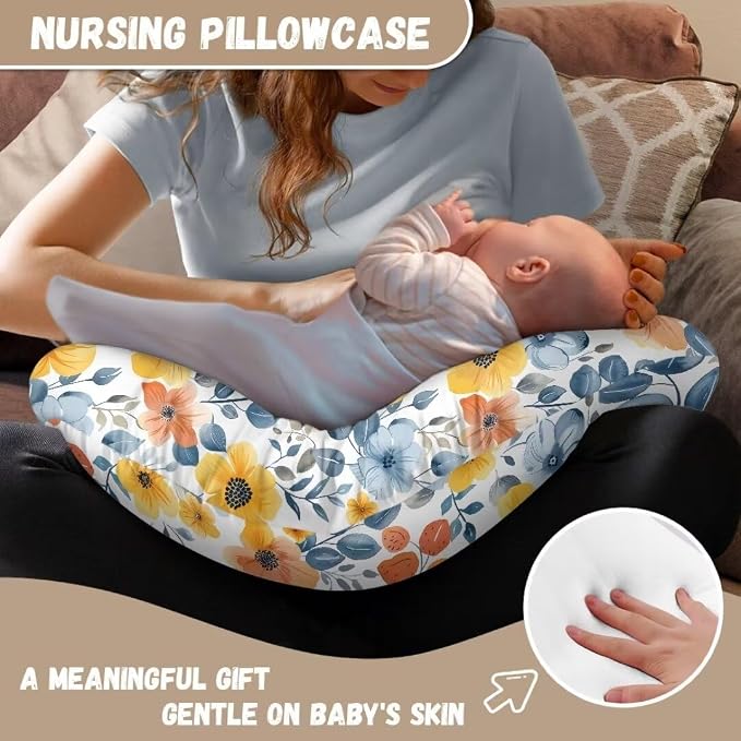 Blue Yellow Floral Nursing Pillow Covers for Girls Baby Breastfeeding Pillow Slipcover Nursing Pillow Cover for Baby Infant Feeding Position Support Soft Pillow Covers