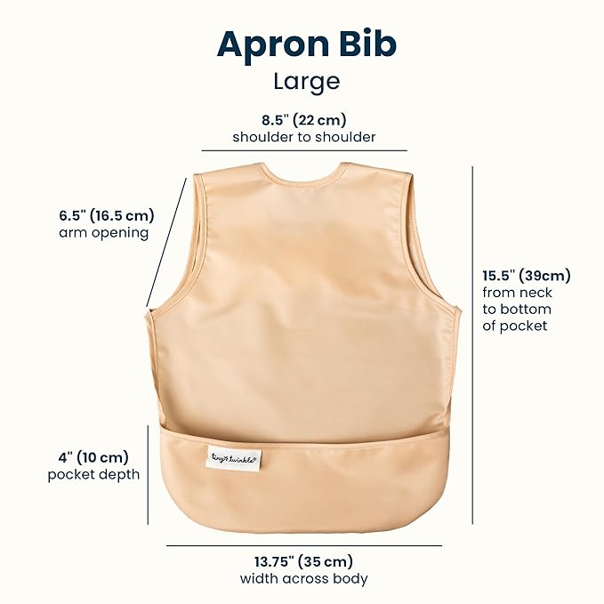 Tiny Twinkle Mess Proof Baby Bibs | 2 Pack Waterproof Toddler Bib for Eating | Baby Apron for Feeding, Machine Washable, Perfect Shower Gift (Sand Cinnamon, 2-4Y)