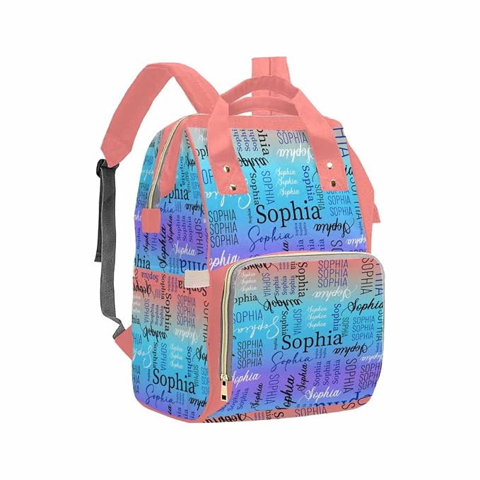 InterestPrint Custom Name Diaper Bag - Personalized Color Gradient Signature Nappy Backpack - Monogram Nursing Shoulders Laptop Daypack Travel for Women