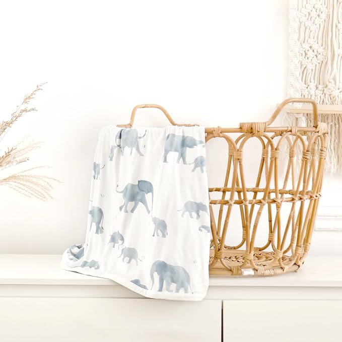 GRSSDER Baby Blankets Super Soft Jersey Knit Swaddle Blanket for Baby Girls and Boys, Double Layer Receiving Blankets 34 x 44 Inches, Extra Large for Baby Swaddling, Cute Elephant