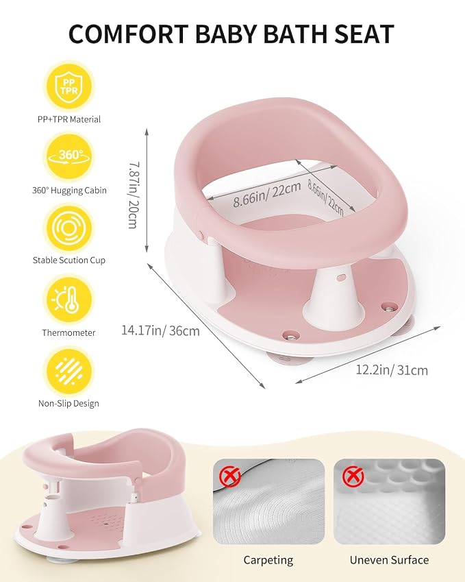 Baby Bath Seat for Babies 6 Months & Up, Bath Seats for Babies Sitting Up, Open Design, Non-Slip, Compact Toddler Bath Seat.