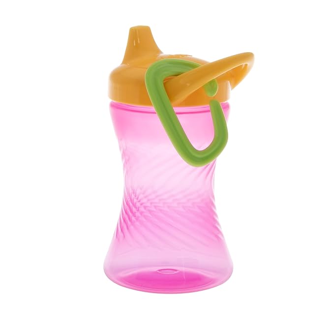 Nuby No-Spill Hard Spout Sippy Cup with Easy Grip - (3-Pack) 10 oz - Baby Sippy Cup for 6+ Month Old - Pink/Green/Purple