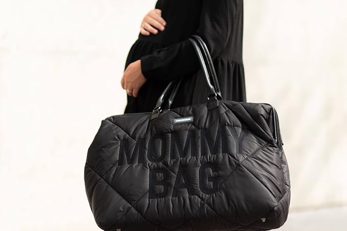 Childhome The Original Mommy Bag – Large Baby Diaper Bag, Mommy Hospital Tote and Travel Tote, Pregnancy Must Haves (Puffered Black)