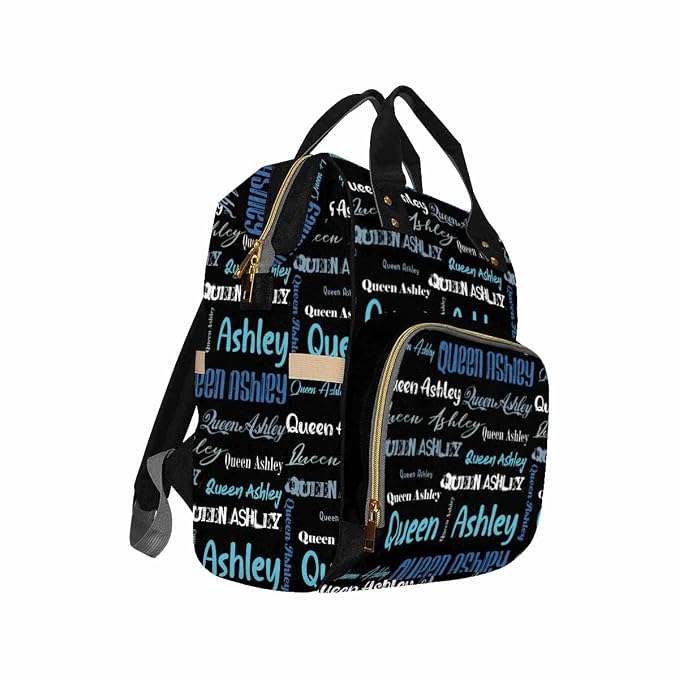InterestPrint Personalized Name Backpack, Custom Funny Blue White Font Nappy Bags Customized Diapering Bag Backpack Casual Daypack Travel Shoulder Bag for Hiking Camping Work