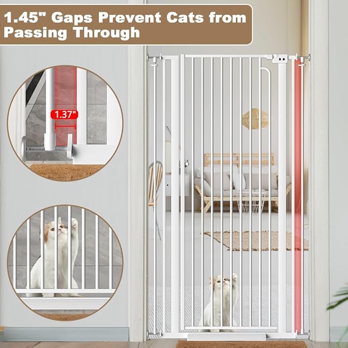 57" Extra Tall Cat Gate for Doorways, 38.58'' - 43.31'' Wide High Pressure Mounted Dog Gate, Tall Pet Gates for Doorways No Drilling, Auto Close Safety Baby Gates for Dogs Cats(White)