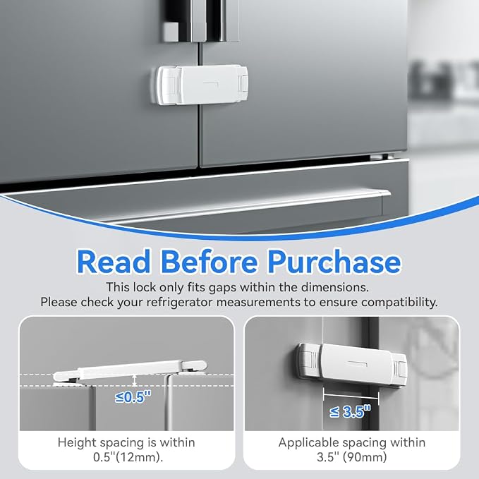 SAFELON 1 Pack Baby Safety French Fridge Door Lock, Childproof Double Door Refrigerator Lock, Cabinet Cupboard Lock for Toddlers & Babies, Easy to Install (White)