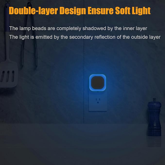 YUNLEX 4 Pack Azure Night Light, Crisp Modern Glow with Dimmable Soft Light & Indirect Reflection, Auto Dusk to Dawn Sensor, Plug in LED Nightlight for Bathroom,Toilet, Kitchen Counter, Modern Decor